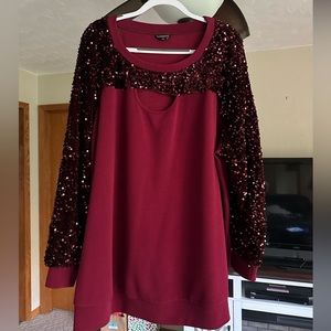 Burgundy sequin sleeve shirt Bloomchic size 26